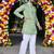 Wedding pista green embroidered  silk men's short kurta 