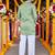 Wedding pista green embroidered  silk men's short kurta 