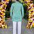 Wedding sea green embroidered  silk men's short kurta 