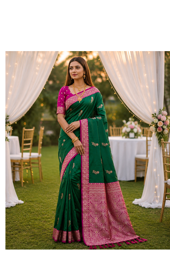 Emerald Color Zari Weaving Work Silk Saree 1