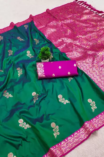 Emerald Color Zari Weaving Work Silk Saree