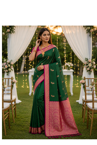 Green Color Zari Weaving Work Silk Saree 1