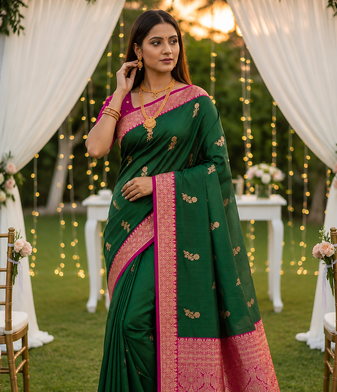 Green Color Zari Weaving Work Silk Saree