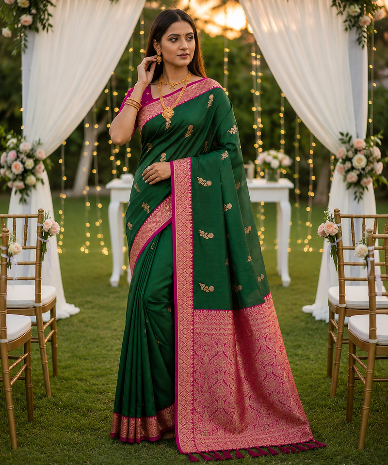 Green Color Zari Weaving Work Silk Saree