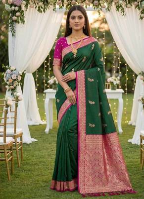 Green Color Zari Weaving Work Silk Saree 2
