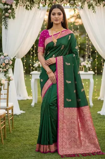 Green Color Zari Weaving Work Silk Saree