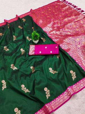 Green Color Zari Weaving Work Silk Saree 3
