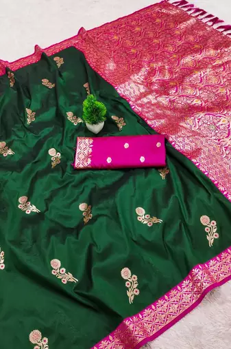 Green Color Zari Weaving Work Silk Saree