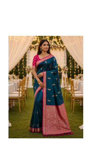 Peacock Blue Color Zari Weaving Work Silk Saree 1
