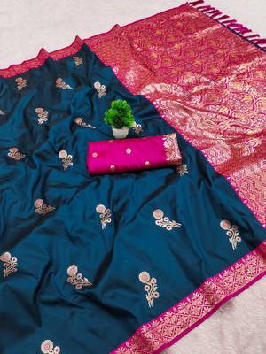 Peacock Blue Color Zari Weaving Work Silk Saree 3