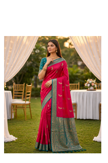 Pink Color Zari Weaving Work Silk Saree 1