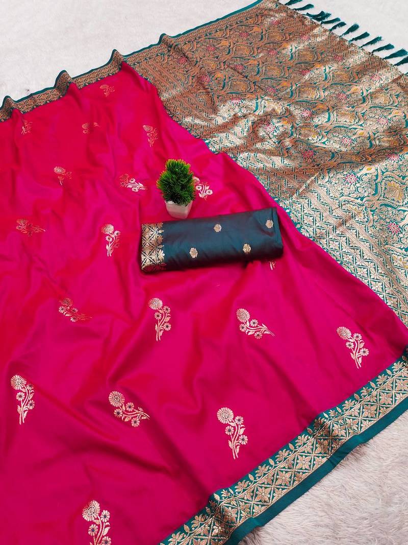 Pink Zari Weaving Work silk blend Saree