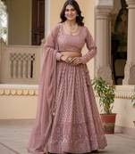 Mauve embroidered georgette premium lehenga choli set