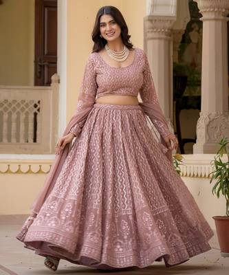 Mauve embroidered georgette premium lehenga choli set 2