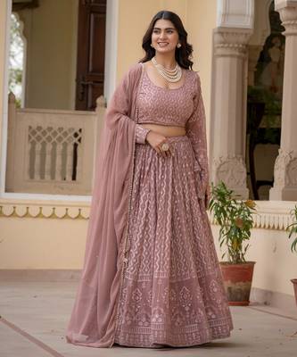 Mauve embroidered georgette premium lehenga choli set 3