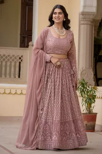 Mauve embroidered georgette premium lehenga choli set