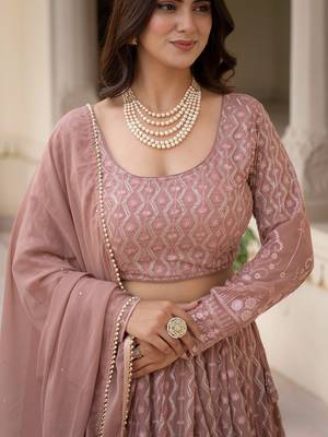 Mauve embroidered georgette premium lehenga choli set 4