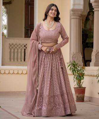 Mauve embroidered georgette premium lehenga choli set 5
