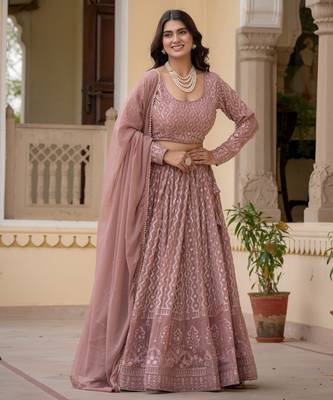 Mauve embroidered georgette premium lehenga choli set 6