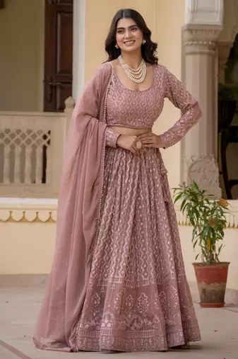 Mauve embroidered georgette premium lehenga choli set