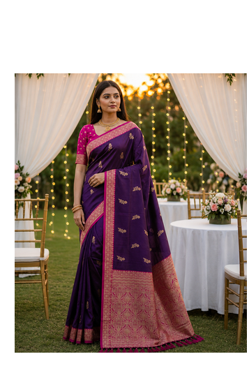 Purple Color Zari Weaving Work Silk Saree 1