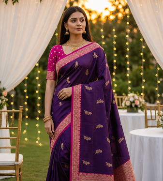 Purple Color Zari Weaving Work Silk Saree