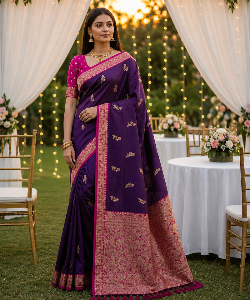 Purple Color Zari Weaving Work Silk Saree