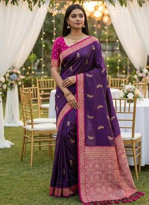 Purple Color Zari Weaving Work Silk Saree 2
