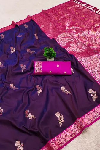 Purple Color Zari Weaving Work Silk Saree
