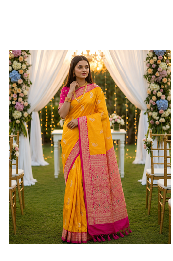 Yellow Color Zari Weaving Work Silk Saree 1