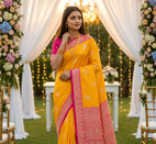 Yellow Color Zari Weaving Work Silk Saree