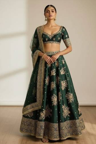 green Sequins and Embroidery Work  lehenga