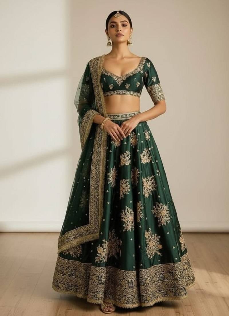 green Sequins and Embroidery Work  lehenga