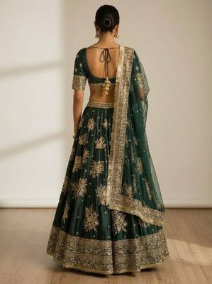 green Sequins and Embroidery Work  lehenga 2