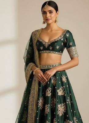 green Sequins and Embroidery Work  lehenga 3