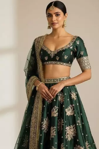 green Sequins and Embroidery Work  lehenga