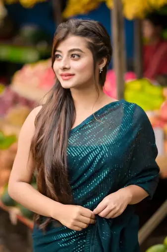 Teal blue sequin embroidered georgette bollywood saree with blouse