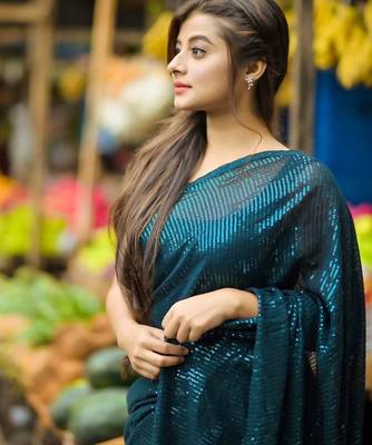 Teal blue sequin embroidered georgette bollywood saree with blouse 3