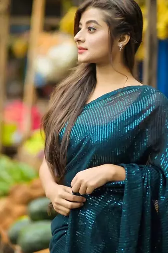 Teal blue sequin embroidered georgette bollywood saree with blouse