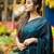 Teal blue sequin embroidered georgette bollywood saree with blouse