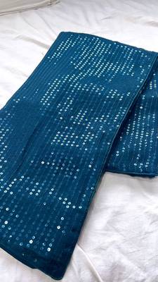 Teal blue sequin embroidered georgette bollywood saree with blouse 4