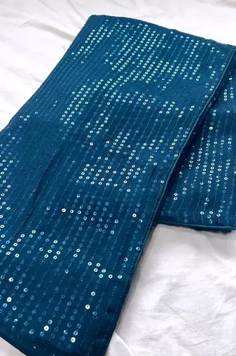 Teal blue sequin embroidered georgette bollywood saree with blouse