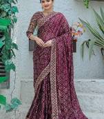 wine sequin embroidered georgette saree with blouse
