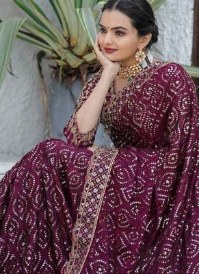 wine sequin embroidered georgette saree with blouse 2