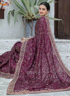 wine sequin embroidered georgette saree with blouse 3