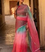Pink laheriya, ombre soft organza silk bollywood saree with blouse
