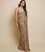 brown sequin embroidered georgette saree with blouse