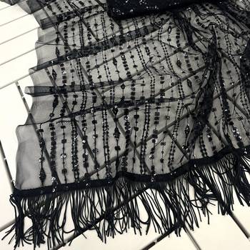 black sequin embroidered thread work nylone butterfly net saree with blouse 4
