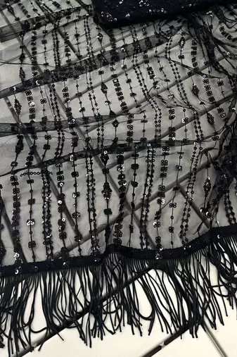 black sequin embroidered thread work nylone butterfly net saree with blouse