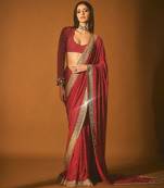 red sequin embroidered thread work georgette saree with blouse